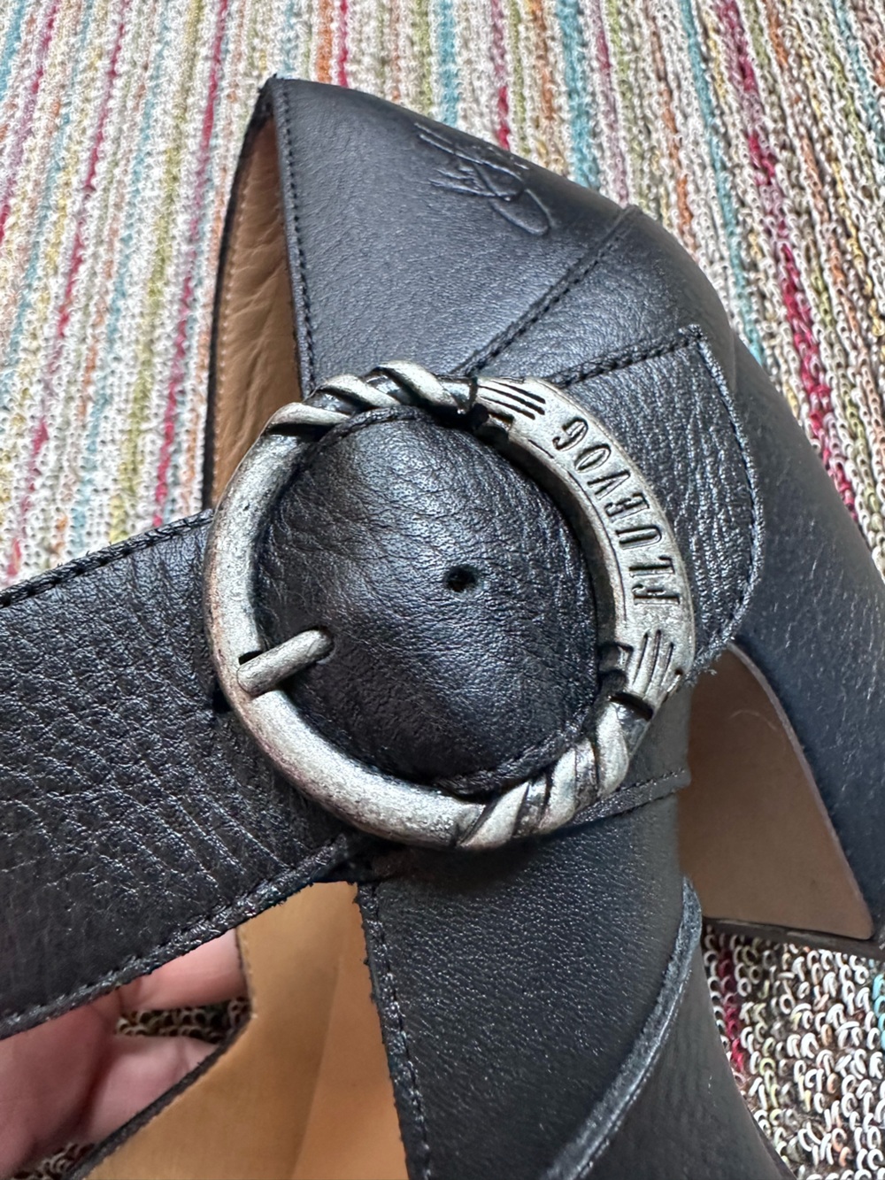 Fluevog NEW IN BOX Prepare Leader black pebbled leather platform MJ heel -10 - Picture 13 of 16